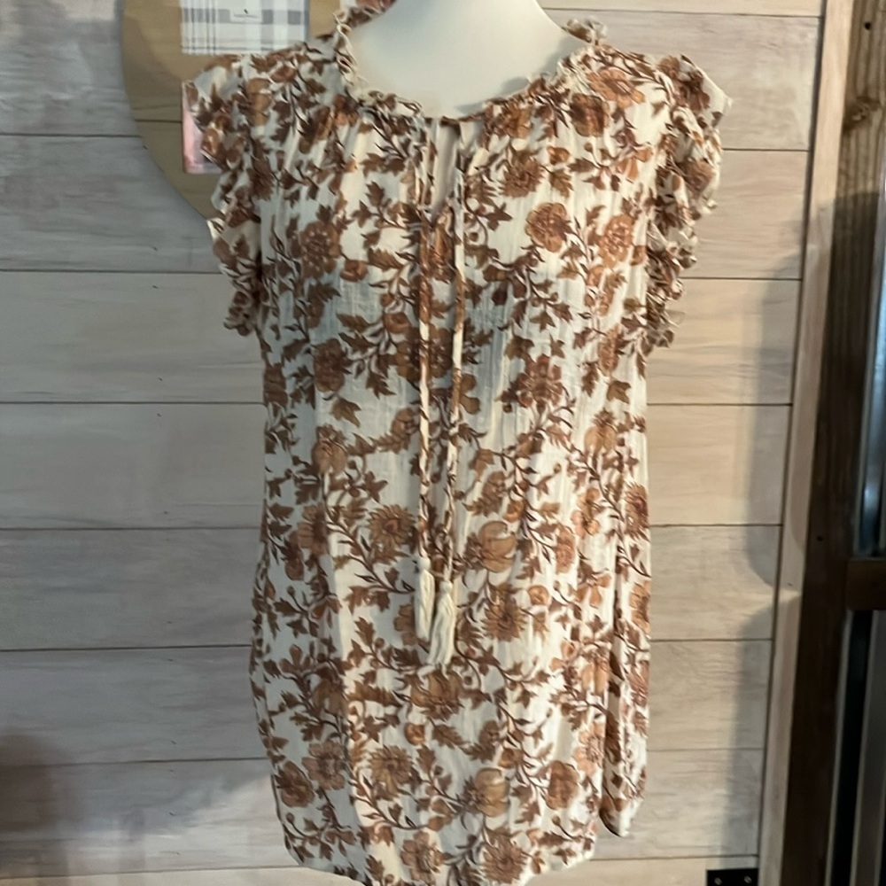 Indigo Rose Brown Flower Top 2X